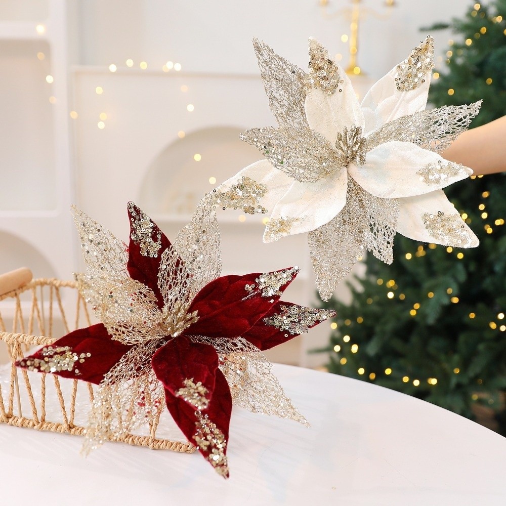 Christmas Wreath Fake - 29cm kunstmatige kerstbloem fluwelen simulatie kerstboomkrans